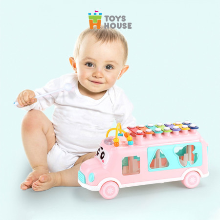 Đồ chơi tiền giáo dục cho bé - ô tô thả khối kết hợp đàn gõ Xylophone ToysHouse HE8036