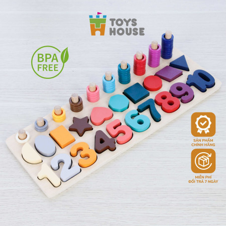 Đồ chơi gỗ ghép số, hình khối 3D - Đồ chơi tiền giáo dục cho trẻ Toyshouse 574