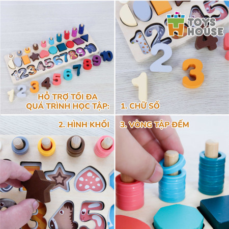 Đồ chơi gỗ ghép số, hình khối 3D - Đồ chơi tiền giáo dục cho trẻ Toyshouse 574