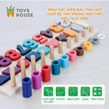 Đồ chơi gỗ ghép số, hình khối 3D - Đồ chơi tiền giáo dục cho trẻ Toyshouse 574