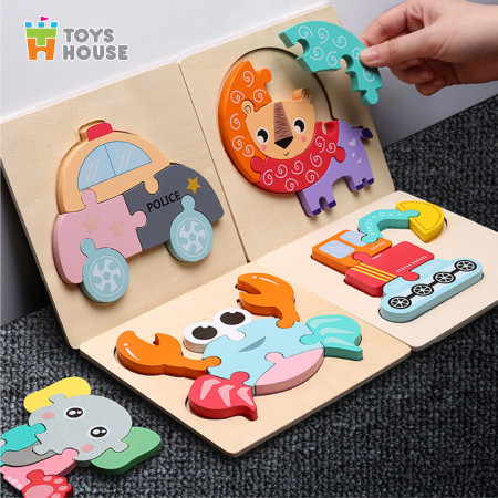 Đồ chơi ghép hình gỗ 3D - đồ chơi gỗ thông minh Toys House nhân vật hoạt hình ngộ nghĩnh, màu sắc đa dạng