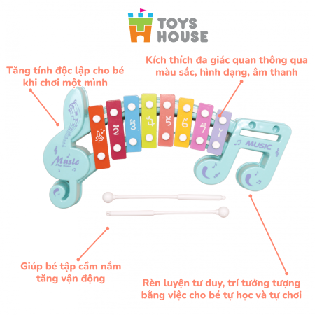 Đồ chơi đàn gõ Xylophone cho bé 8 phím hình nốt nhạc Toyshouse 683-2 màu đỏ