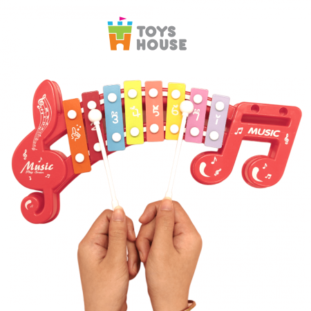 Đồ chơi đàn gõ Xylophone cho bé 8 phím hình nốt nhạc Toyshouse 683-2 màu đỏ