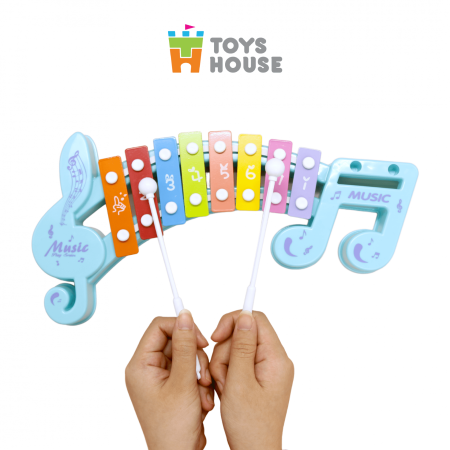 Đồ chơi đàn gõ Xylophone cho bé 8 phím hình nốt nhạc Toyshouse 683-2 màu xanh