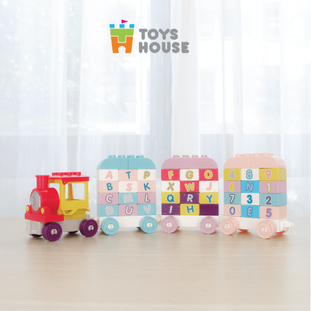 Bộ đồ chơi lắp ghép Đoàn tàu học số và chữ cái 65 chi tiết SMONEO Toyshouse 77014