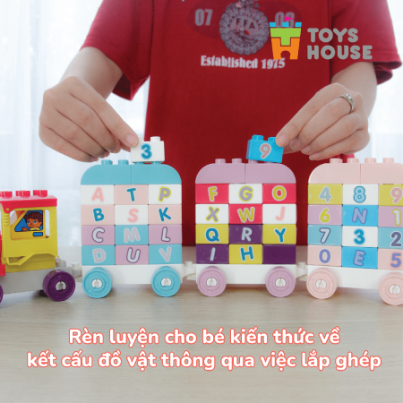 Bộ đồ chơi lắp ghép Đoàn tàu học số và chữ cái 65 chi tiết SMONEO Toyshouse 77014