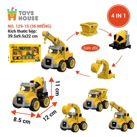 0620-TH4-129-15 - Đồ chơi lắp ghép DIY mô hình xe cần cẩu Toyshouse  (hộp)