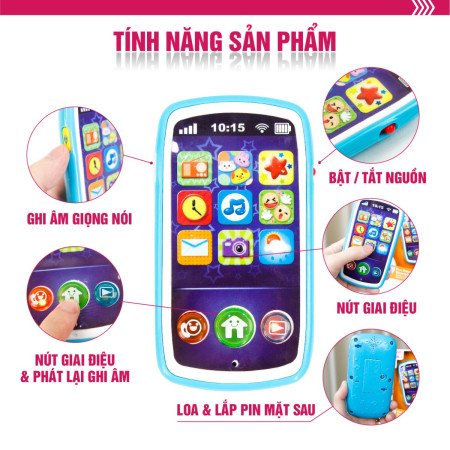 Đồ chơi điện thoại thông minh cho bé, hiệu ứng âm thanh vui nhộn, có thể ghi âm Winfun 0740 