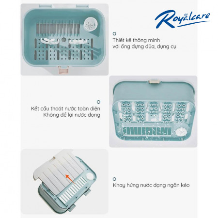 Hộp phơi bình sữa kèm giá treo Royal Care màu xám, hồng 0921-RC-8853