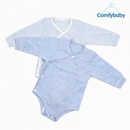 Set 2 áo bodysuit cài chéo giữ ấm ngực dài tay 100% Cotton cho bé Comfybaby ( 0-3m/3-6m/6-9m/9-12m) (xanh xanh/xanh be/ hồng hồng)