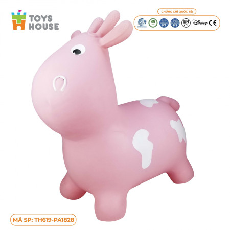 Thú Nhún Bơm Hơi Hình bò sữa hồng Toys House TH619-PA1828