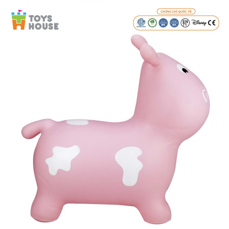 Thú Nhún Bơm Hơi Hình bò sữa hồng Toys House TH619-PA1828