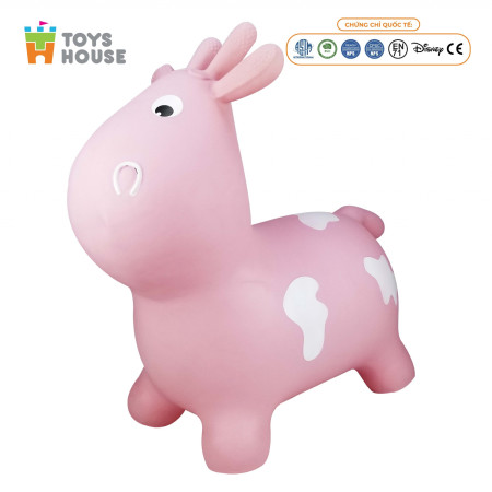 Thú Nhún Bơm Hơi Hình bò sữa hồng Toys House TH619-PA1828