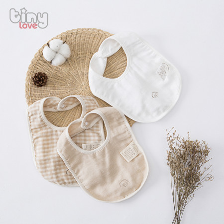 Yếm chữ U giữ ấm cổ 100% ORGANIC cotton Tinylove, màu be kẻ karo