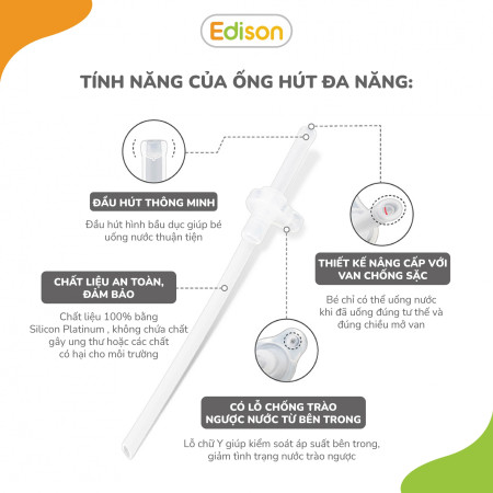 Ống hút sữa silicon đa năng Edison chính hãng Hàn Quốc cho bé tập hút 3024