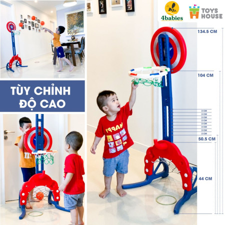 Bộ đồ chơi thể thao đa năng cho bé: Bóng đá, ném vòng, bóng rổ hình khiên KT 156*63*49 Toys House WM19041-B , màu xanh