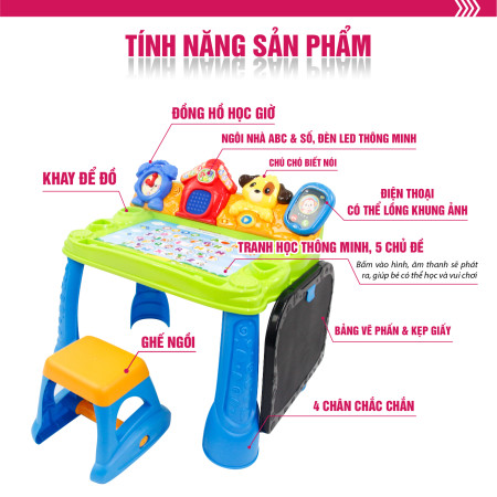 Bộ bàn ghế hỗ trợ học tập và vui chơi cho bé, nhiều hiệu ứng và bài học hấp dẫn Winfun 1207 