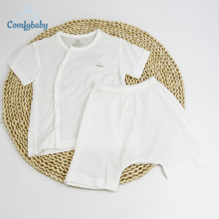 BỘ QUẦN ÁO CỘC CÀI CHÉO 100% COTTON LỤA COMFYBABY  MÀU TRẮNG QACF22042021