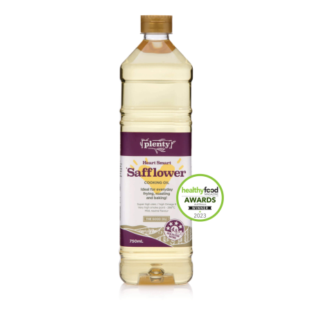 Dầu ăn ép lạnh hoa rum SHO RBD 750ml, Plenty Úc giàu omega 9, vitamin E phù hợp chiên xào