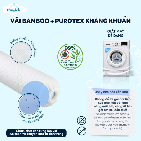 Gối Ôm Cao Cấp Cho Bé Comfy Baby Purotex – Chất Liệu Độc Quyền, Không Xẹp, Kháng Khuẩn