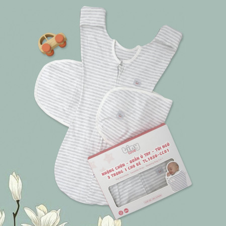 Nhộng chũn kiêm quấn ủ và túi ngủ cho bé 3 trong 1 TinyLove TL1020-CC01 màu ghi kẻ sọc