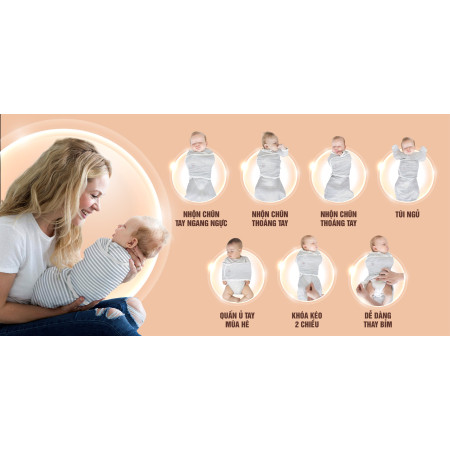 Nhộng chũn kiêm quấn ủ và túi ngủ cho bé 3 trong 1 TinyLove TL1020-CC01 màu hồng kẻ sọc