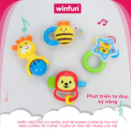 Set 4 đồ chơi xúc xắc cầm tay, gặm nướu chủ đề động vật hoang dã - Winfun 0634-NL