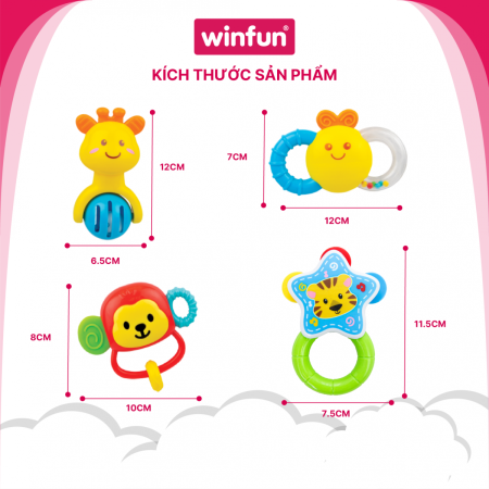 Set 4 đồ chơi xúc xắc cầm tay, gặm nướu chủ đề động vật hoang dã - Winfun 0634-NL